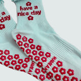 Blue Ruffle Grip Socks