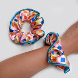 Goofy Silly Checkered Satin Scrunchie