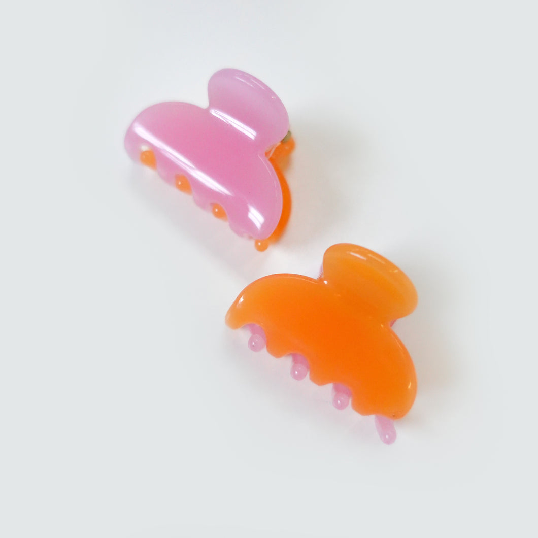 Mini Pink/Orange Jelly Hair Claws- Set of 2