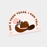 She's From Texas Die Cut Sticker