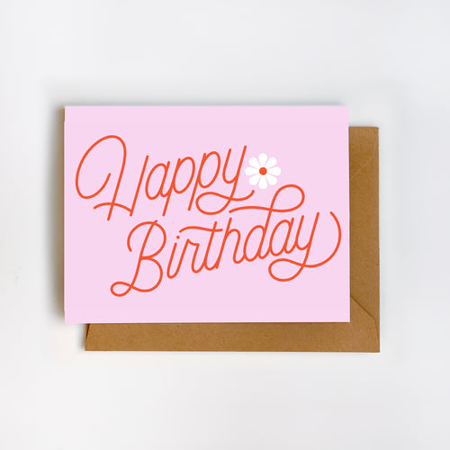 Pink Script Birthday Greeting Card