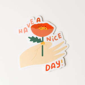 Have A Nice Day Hand Holding Flower Sticker