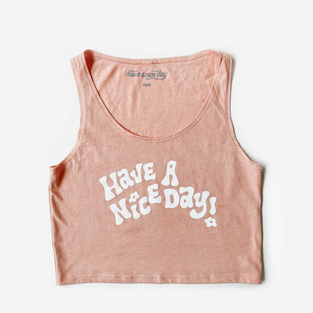 Trippy Have A Nice Day Crop Top- Heather Peach